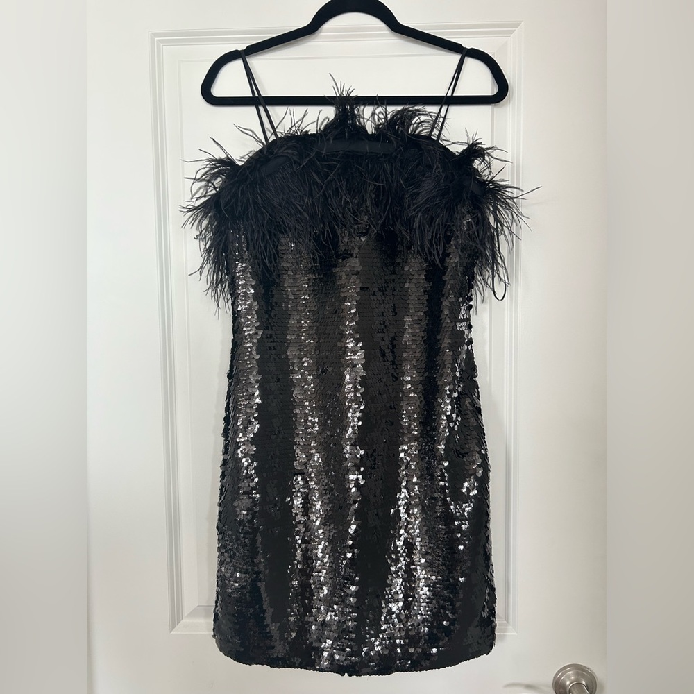 Vince Camuto Sequin Feather Black Mini Dress Sz 0